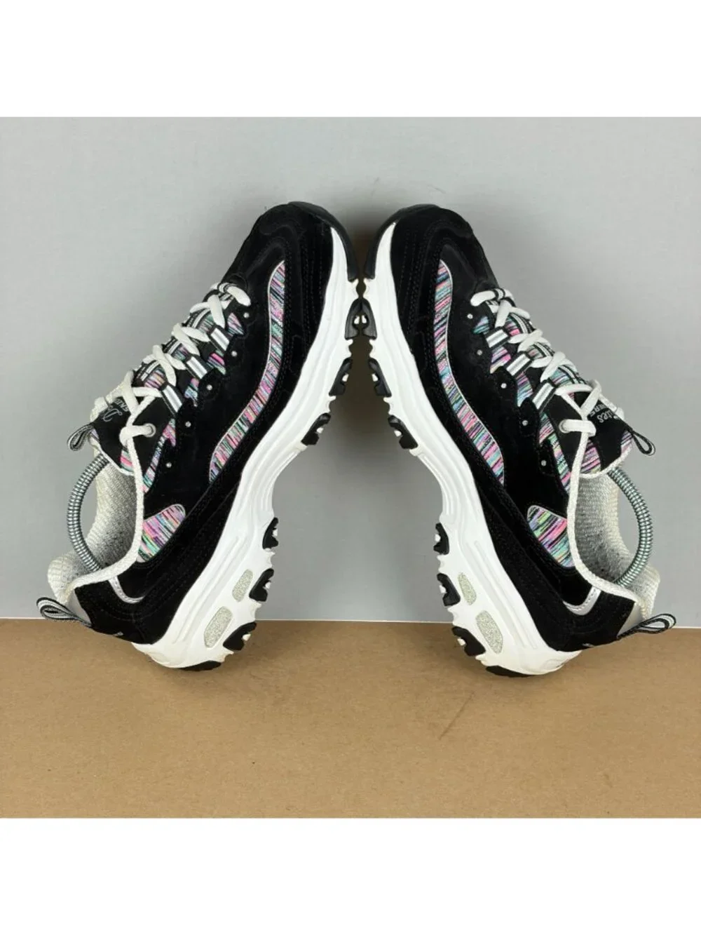 Skechers D'Lites Interlude Athletic Walking Shoes Womens 8 Wide Black Multicolor